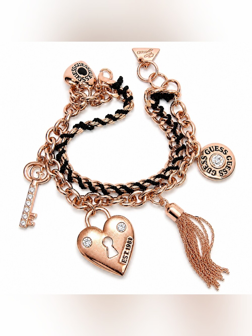 Guess Signed Charm Bracelet – Light Rose Gold Tone